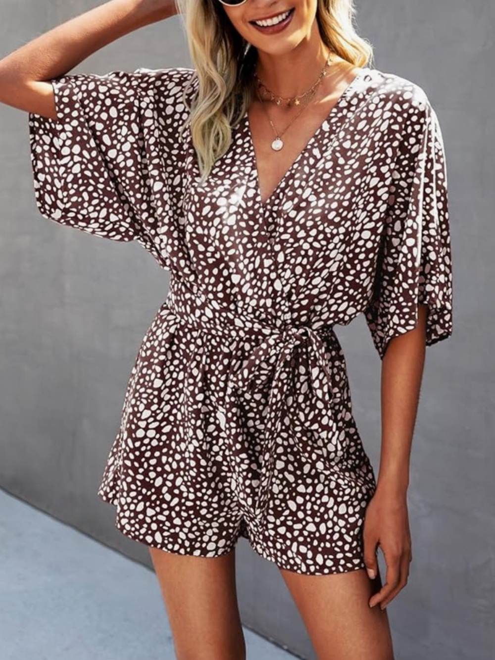 Women’s Brown & White Printed Romper